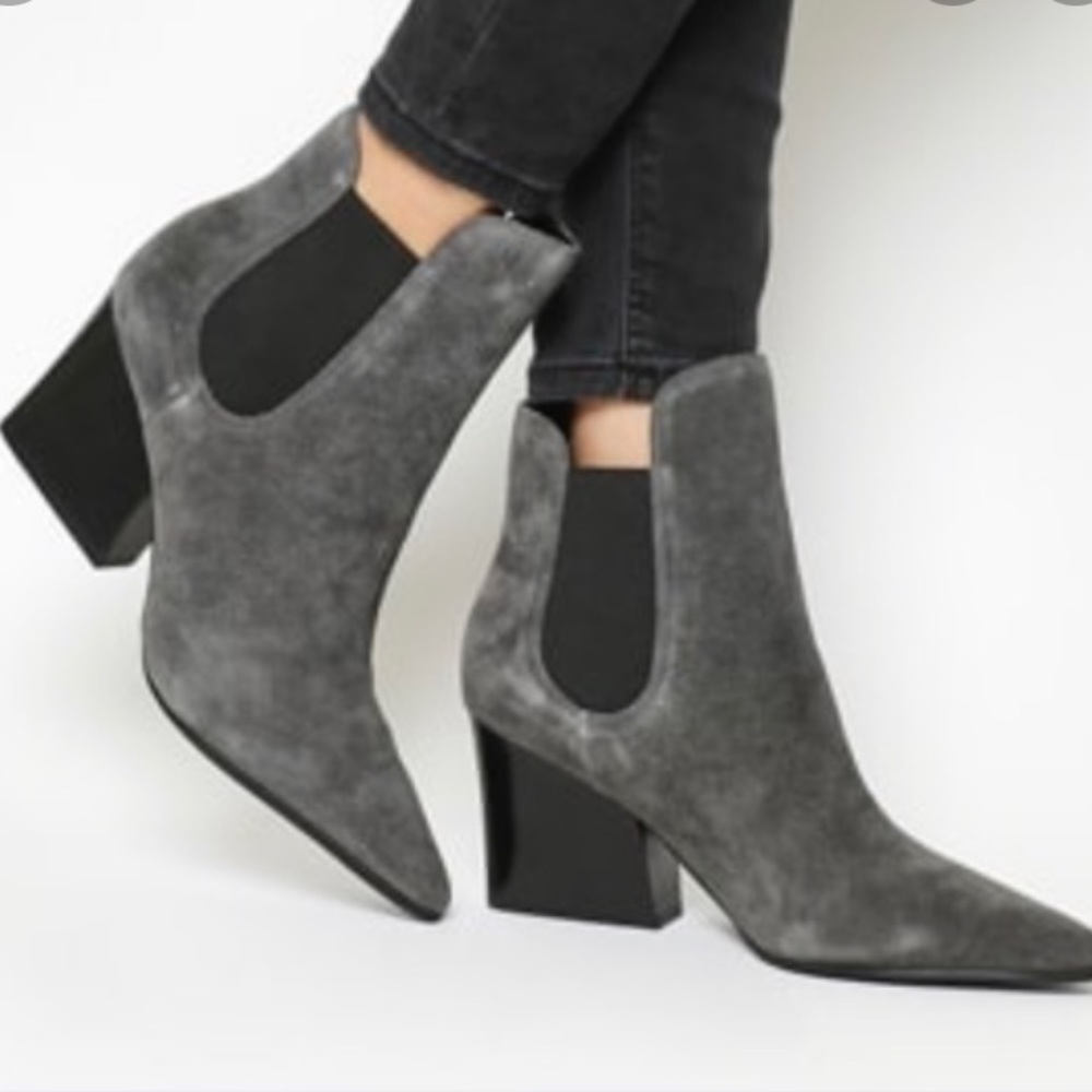 Kendall and Kylie Gray Suede Pointed Booties